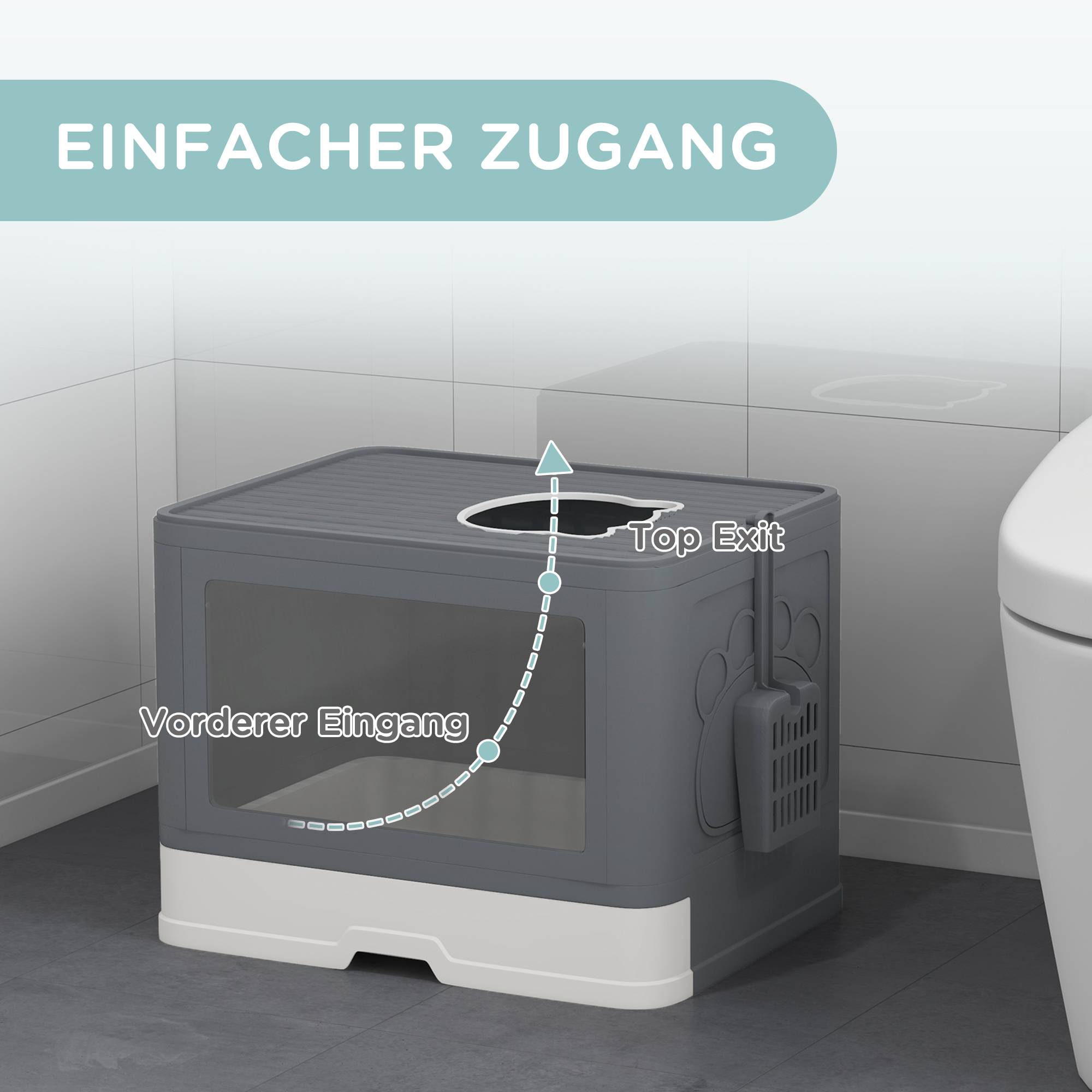 Maison de toilette chat Plastique Pour félins Litière fermée double sortie Gris - ComfortXL Outdoor Living - Image 7
