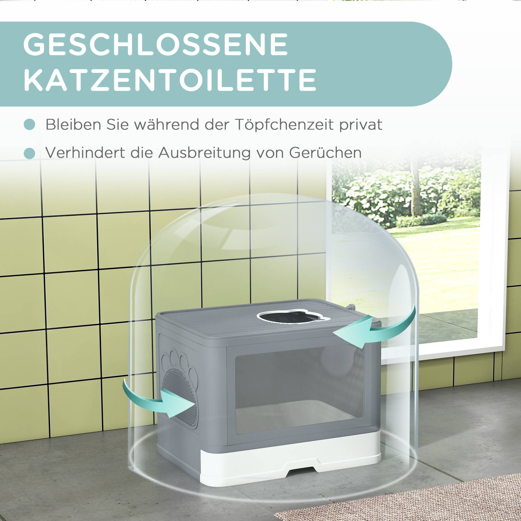 Maison de toilette chat Plastique Pour félins Litière fermée double sortie Gris - ComfortXL Outdoor Living - Image 10
