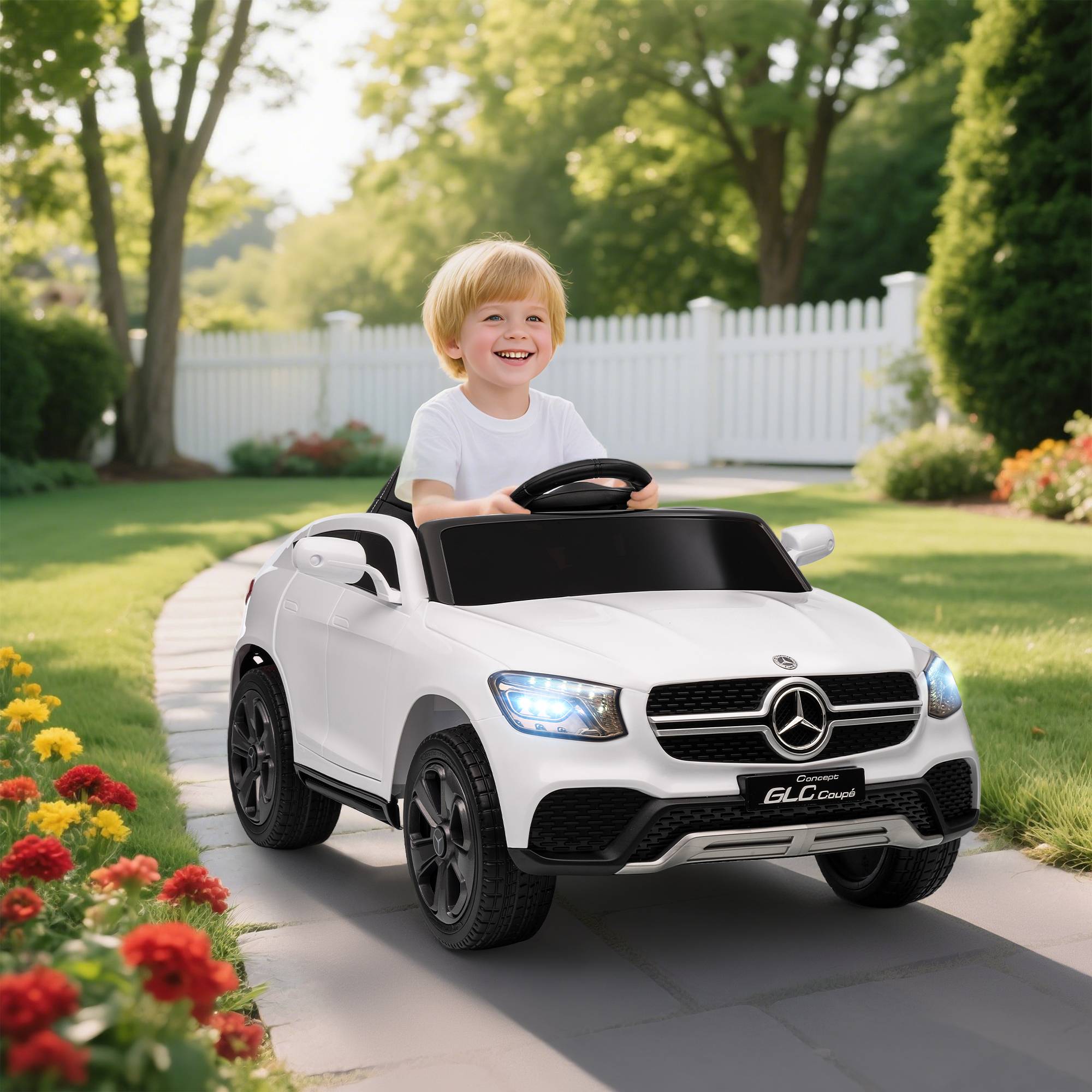 Voiture électrique enfants, véhicule électrique 12V, télécommande 2,4G, 3 vitesses, démarrage lent, 105x68x50cm, blanc - Image 3