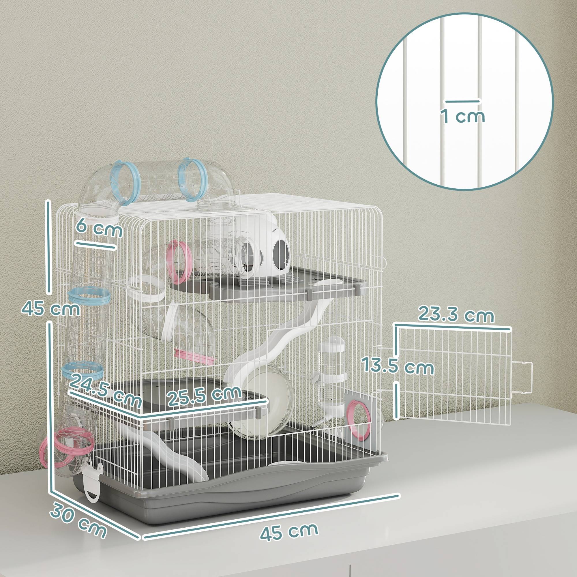 Cage hamster métal 3 niveaux tubes transparents modulables 45x30x45cm Gris - ComfortXL Outdoor Living - Image 5