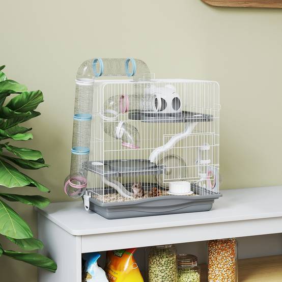 Cage hamster métal 3 niveaux tubes transparents modulables 45x30x45cm Gris - ComfortXL Outdoor Living - Image 3