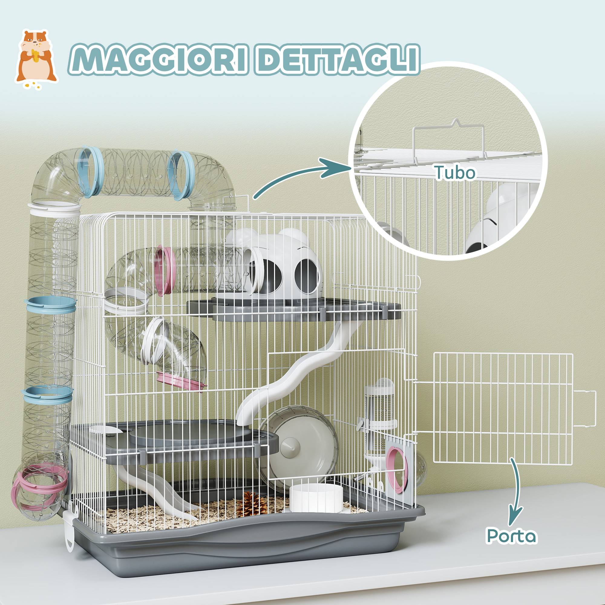 Cage hamster métal 3 niveaux tubes transparents modulables 45x30x45cm Gris - ComfortXL Outdoor Living - Image 10