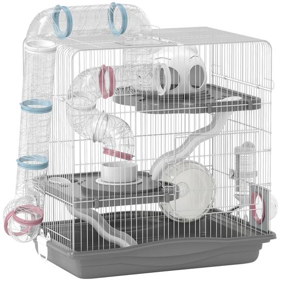 Cage hamster métal 3 niveaux tubes transparents modulables 45x30x45cm Gris - ComfortXL Outdoor Living - Image 2