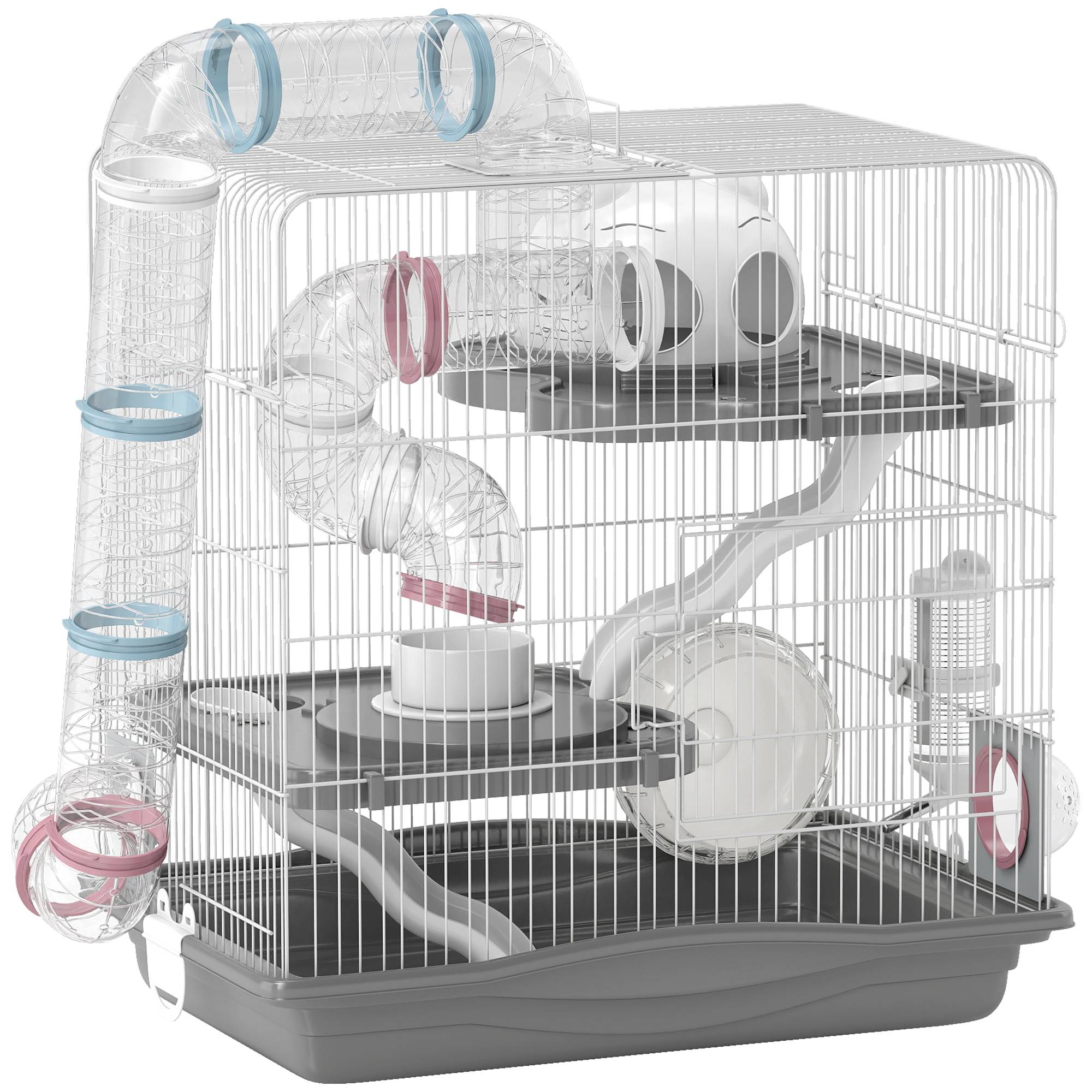 Cage hamster métal 3 niveaux tubes transparents modulables 45x30x45cm Gris - ComfortXL Outdoor Living - Image 2