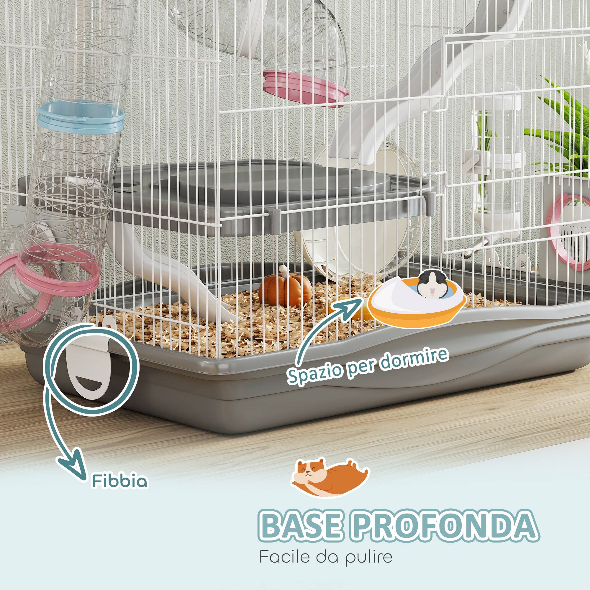 Cage hamster métal 3 niveaux tubes transparents modulables 45x30x45cm Gris - ComfortXL Outdoor Living - Image 9