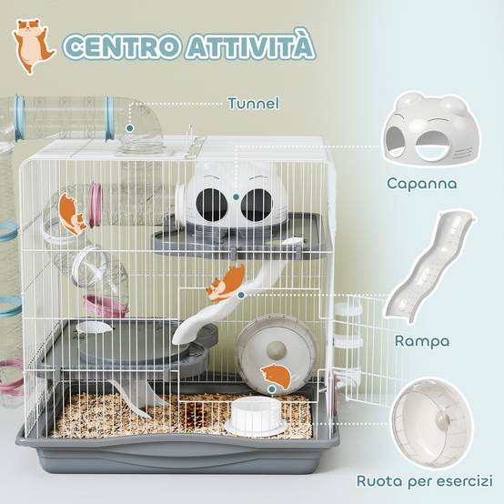 Cage hamster métal 3 niveaux tubes transparents modulables 45x30x45cm Gris - ComfortXL Outdoor Living - Image 7