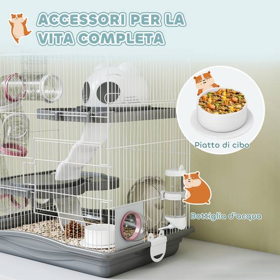 Cage hamster métal 3 niveaux tubes transparents modulables 45x30x45cm Gris - ComfortXL Outdoor Living - Image 8