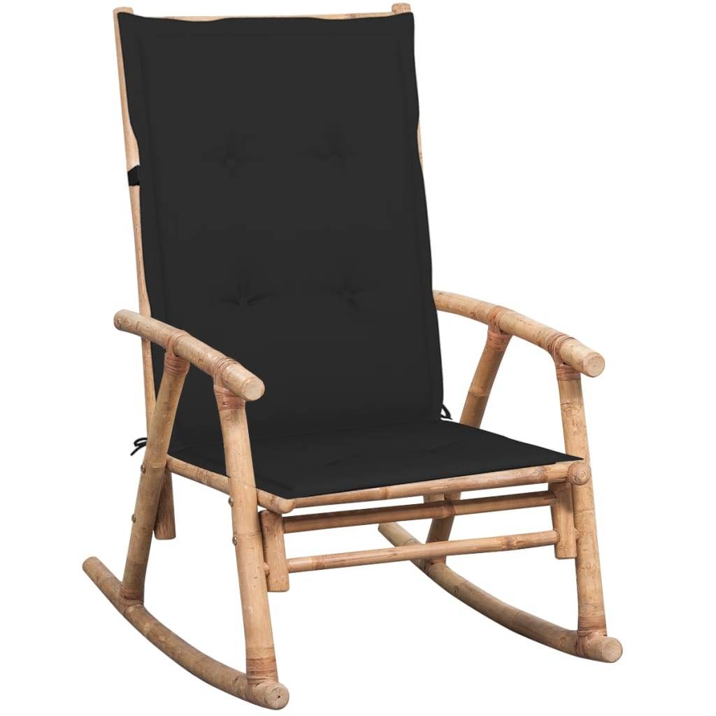 Chaise à bascule bambou avec coussin noir 66 x 86 x 105 cm - PANGIVO - Image 1