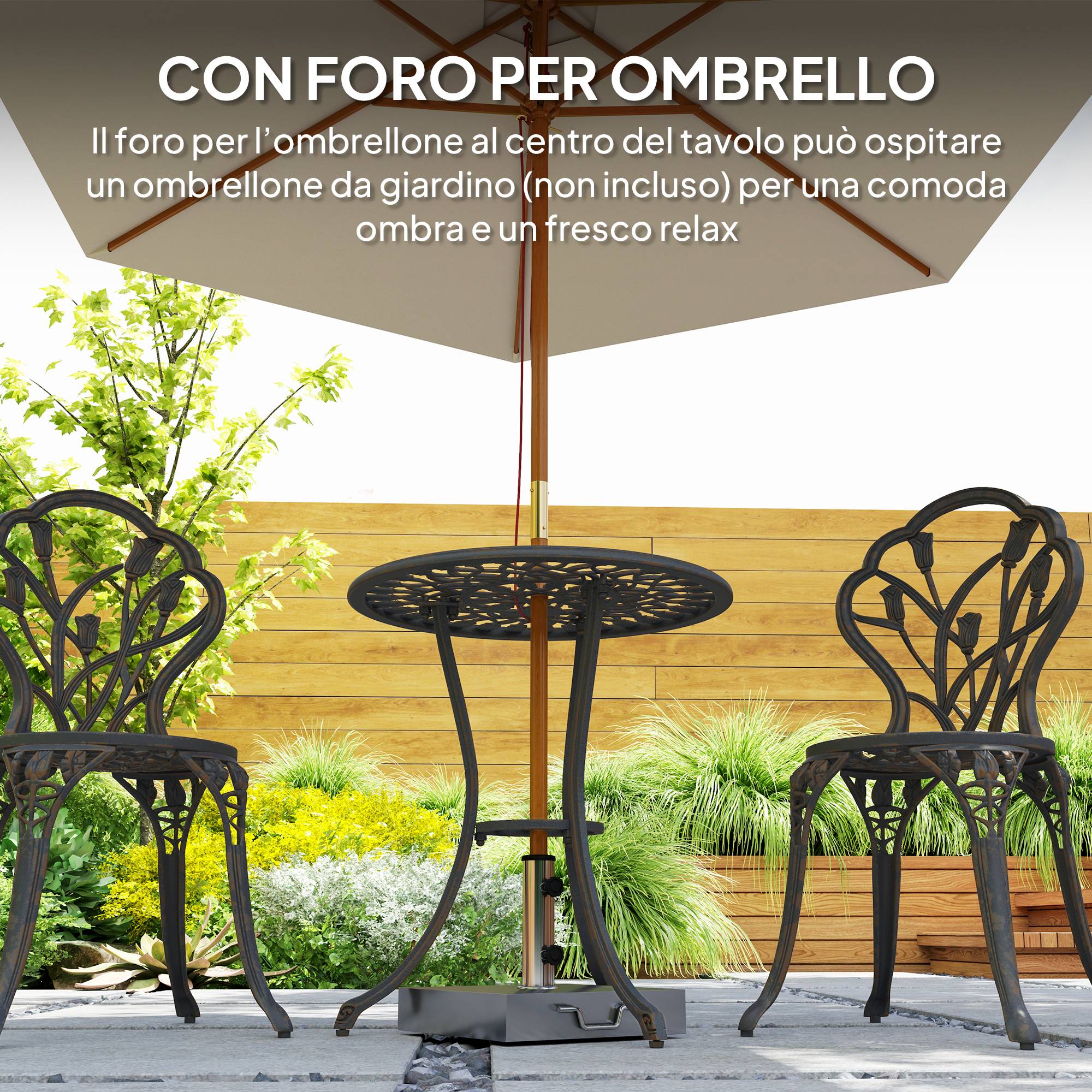 ComfortXL - Salon de jardin 3 pièces aluminium terrasse trou parasol rétro bronze - ComfortXL Outdoor Living - Image 9