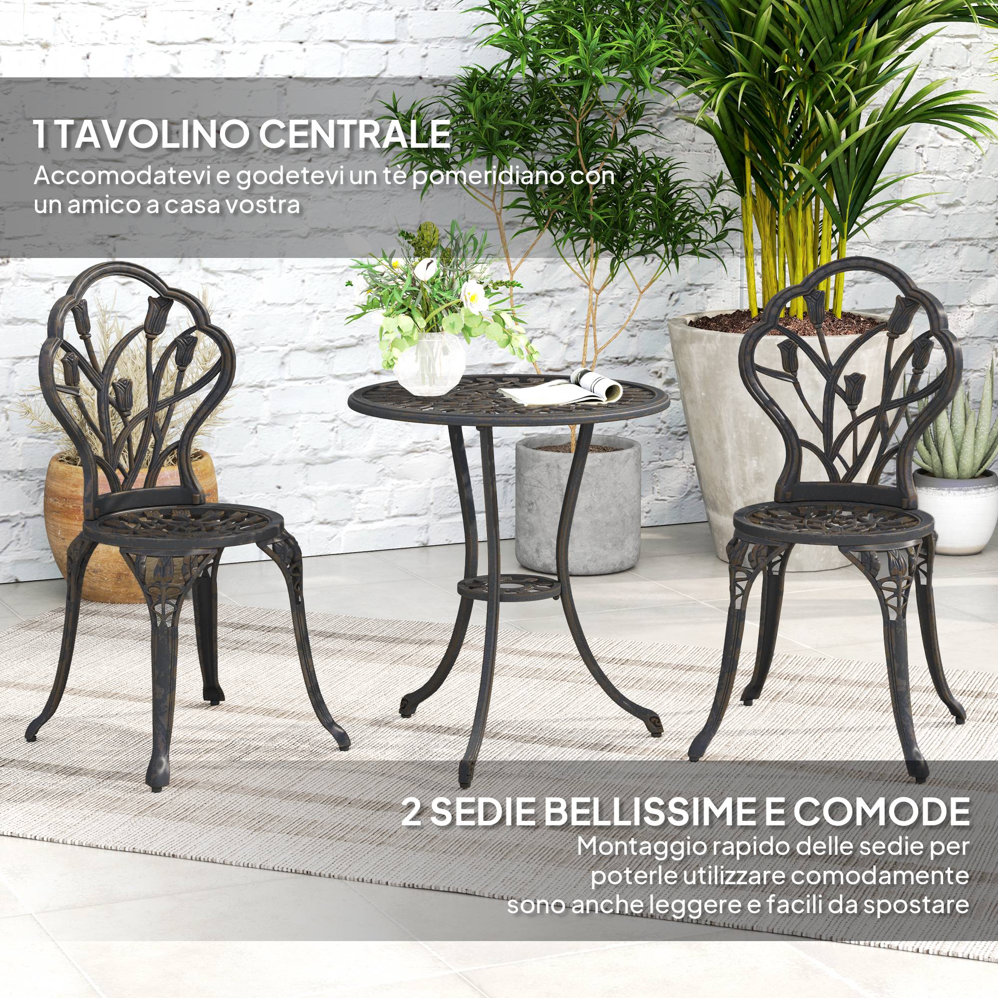 ComfortXL - Salon de jardin 3 pièces aluminium terrasse trou parasol rétro bronze - ComfortXL Outdoor Living - Image 6