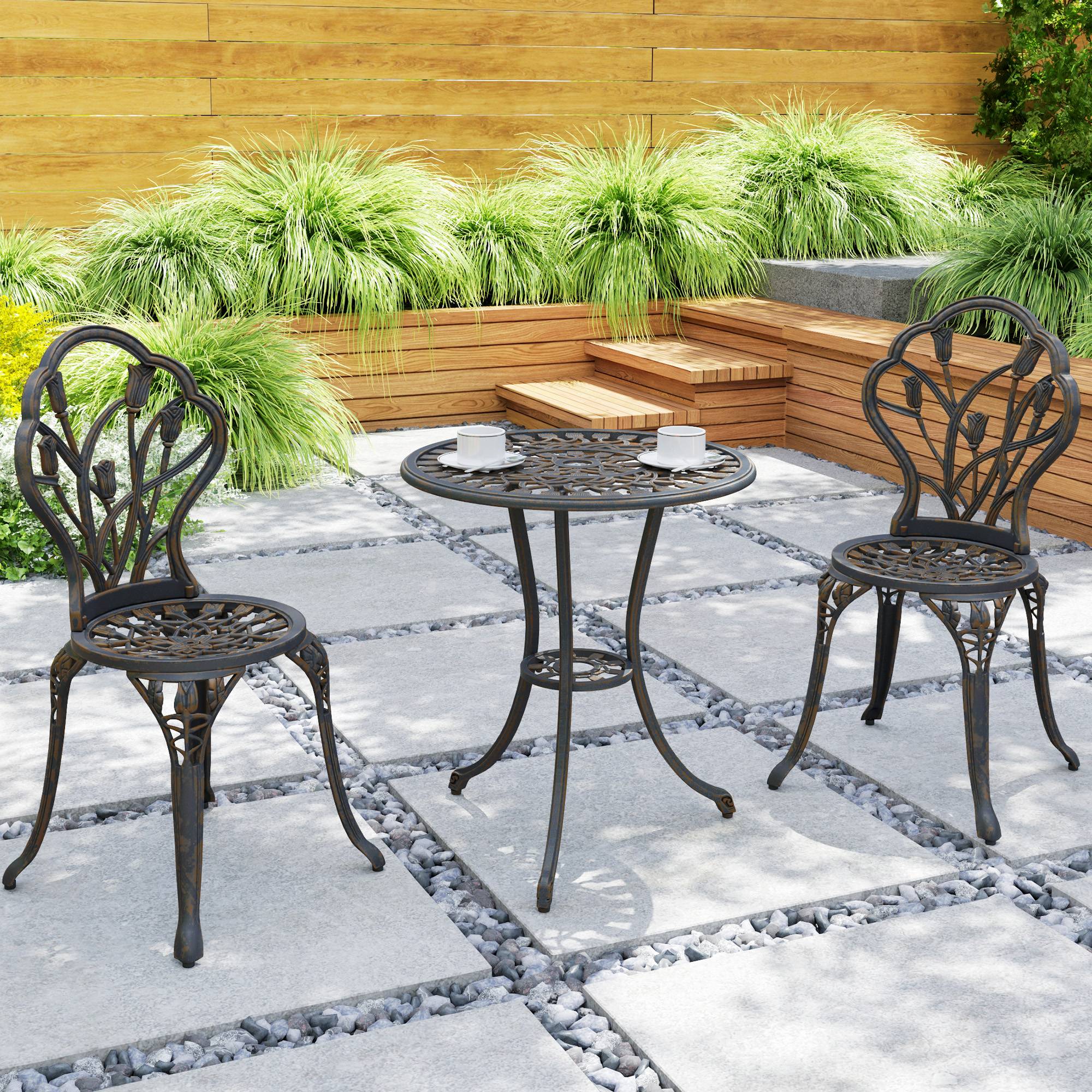 ComfortXL - Salon de jardin 3 pièces aluminium terrasse trou parasol rétro bronze - ComfortXL Outdoor Living - Image 10