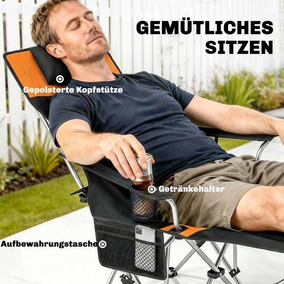 Lot de 2 chaises de camping pliables tissu Oxford orange 125 x 48 x 90 cm - PANGIVO - Image 7