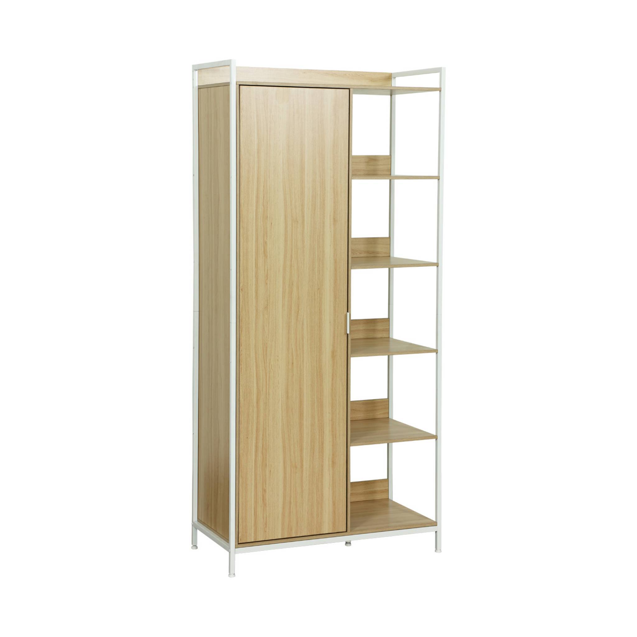 Module dressing blanc avec 1 penderie. 6 étagères et 1 porte. L 100 x P 48 x H 190 cm | sweeek - Image 2