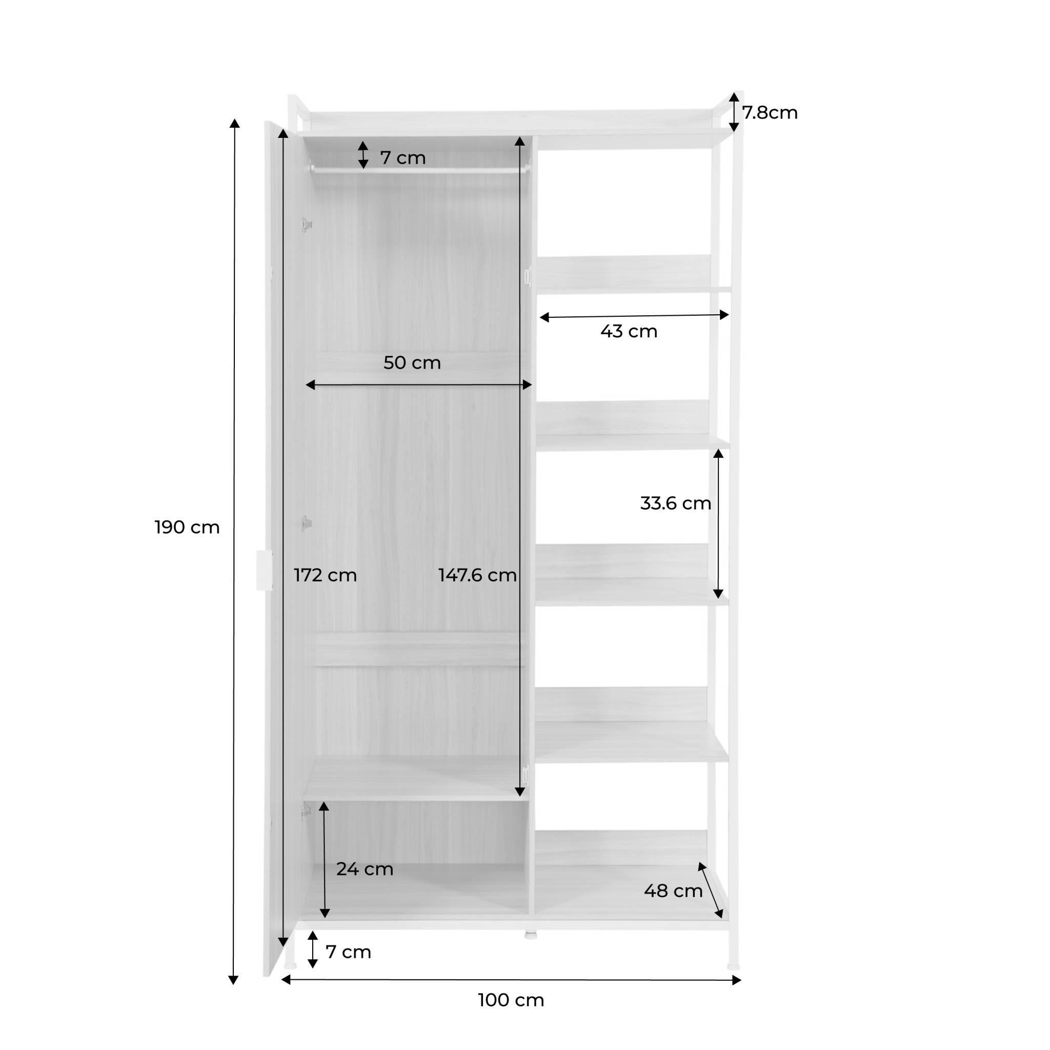 Module dressing blanc avec 1 penderie. 6 étagères et 1 porte. L 100 x P 48 x H 190 cm | sweeek - Image 4