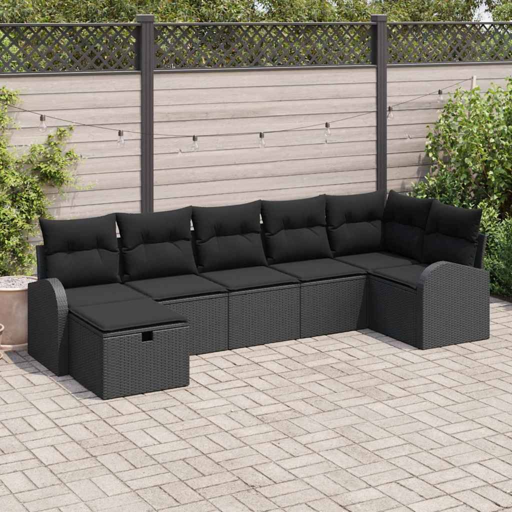 Vidaxl - Ensemble de Canapés avec coussin 7 pcs Noir polyrotin vidaXL 3359102