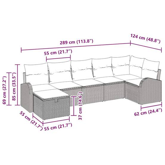 Vidaxl - Ensemble de Canapés avec coussin 7 pcs Noir polyrotin vidaXL 3359102 - Image 3