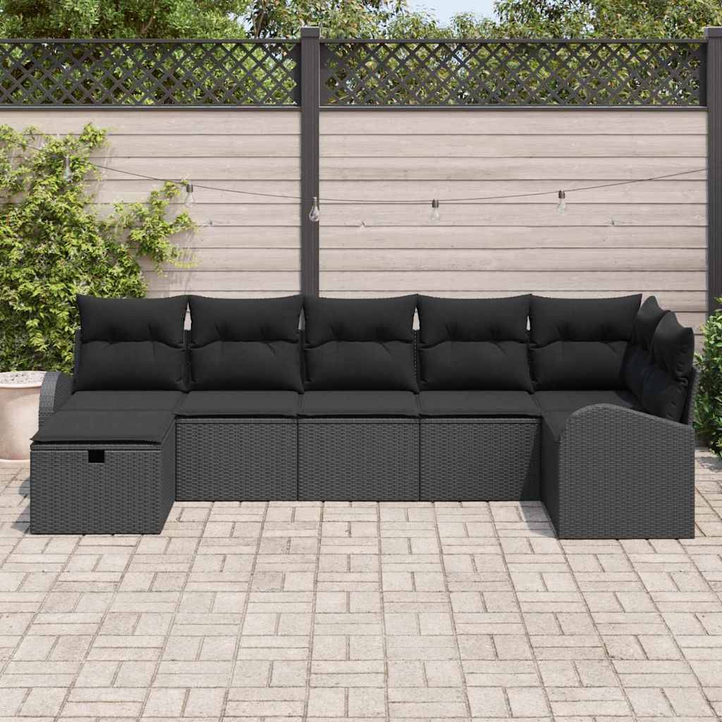 Vidaxl - Ensemble de Canapés avec coussin 7 pcs Noir polyrotin vidaXL 3359102 - Image 4
