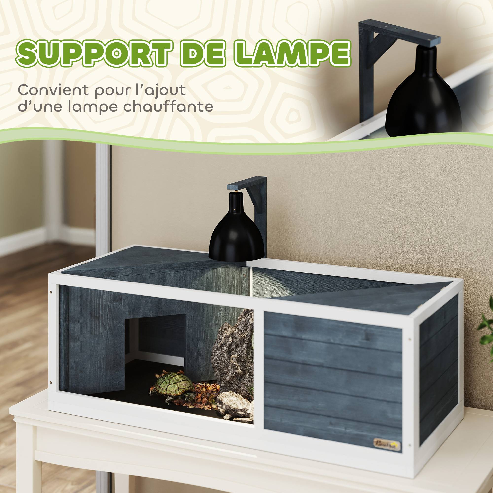 Maison pour tortues enclos avec toit ouvrant support lampe plateau fenêtre panoramique 120 x 50 x 40 cm gris - Image 9