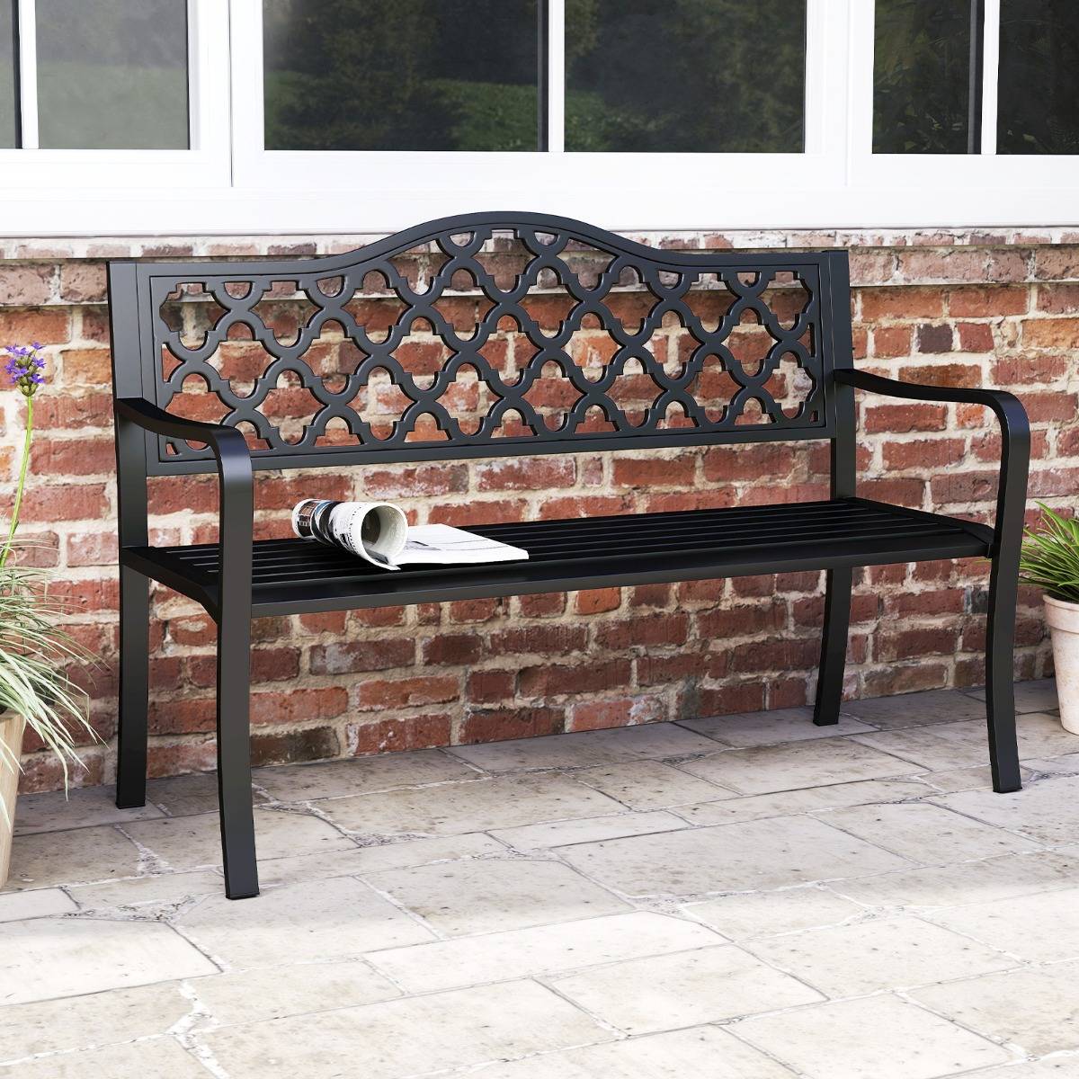 Maison Chic - Banc de Jardin de 128cm en Métal Assise en Lattes pour 2 à 3 Personnes avec Accoudoirs Incurvés - Image 4