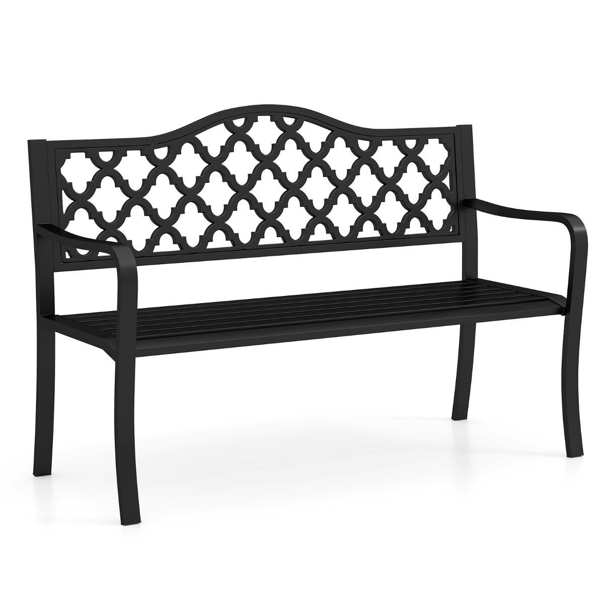 Maison Chic - Banc de Jardin de 128cm en Métal Assise en Lattes pour 2 à 3 Personnes avec Accoudoirs Incurvés - Image 1