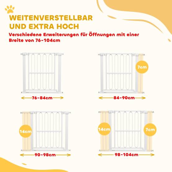 Barrière Sécurité Extensible Escalier Chien Double Verrouillage 76-104cm Blanc - ComfortXL Outdoor Living - Image 4