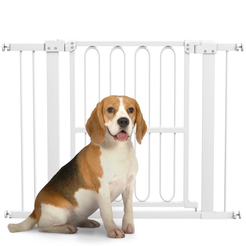 Barrière Sécurité Extensible Escalier Chien Double Verrouillage 76-104cm Blanc - ComfortXL Outdoor Living - Image 2