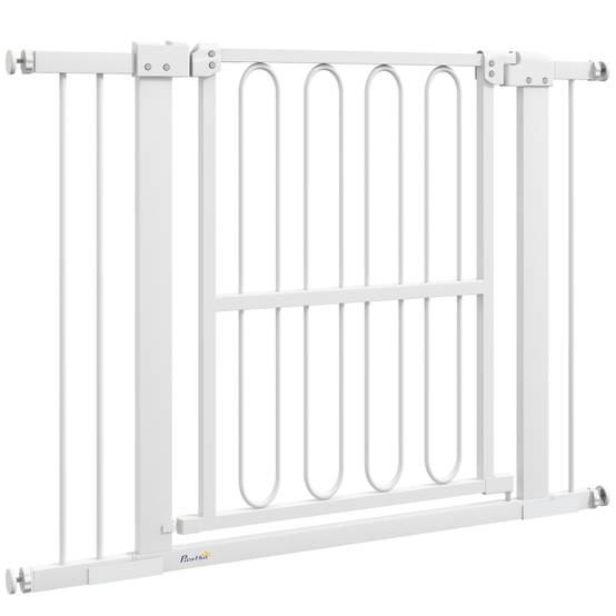 Barrière Sécurité Extensible Escalier Chien Double Verrouillage 76-104cm Blanc - ComfortXL Outdoor Living - Image 1