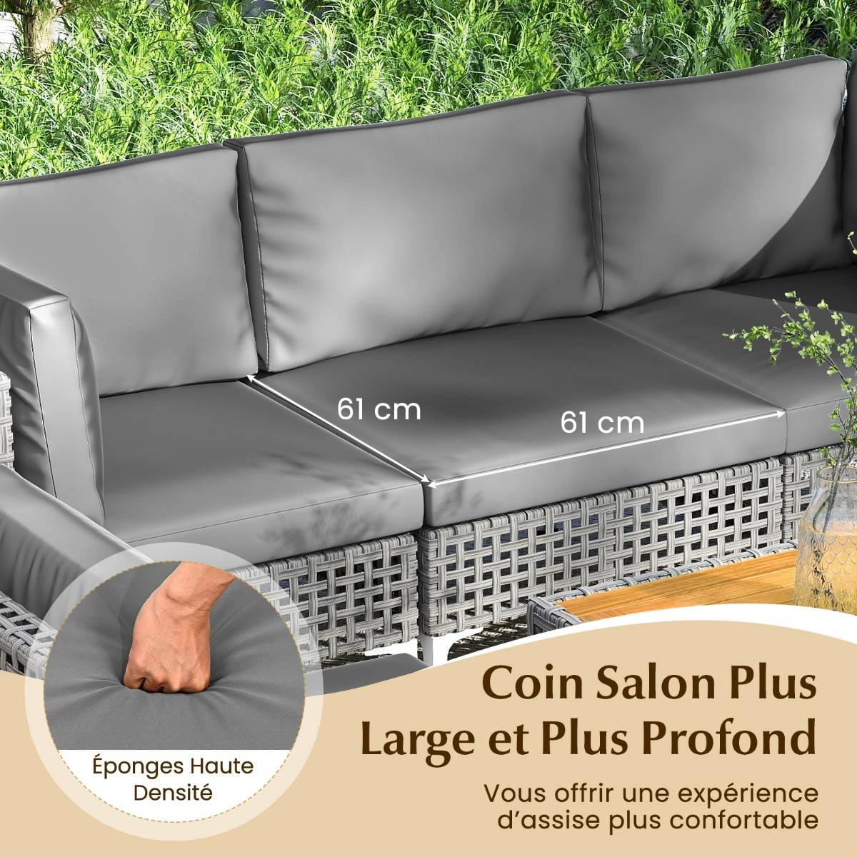 Ensemble de Meubles de Jardin 7 Pièces Canapé Sectionnel en Osier avec Coussins et Table Basse en Bois d'Acacia Gris MAISON CHIC - Image 5