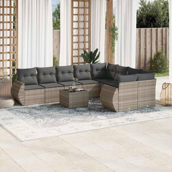 ComfortXL - Salon de Jardin Bas 10 Pièces Résine Gris Clair pour 9 Personnes avec Table et Coussins Gris – ComfortXL Outdoor Living - Image 1