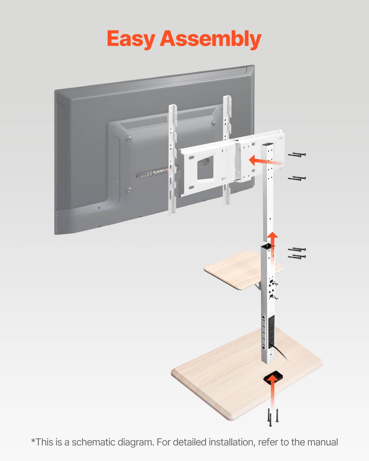 VEVOR Support TV à roulettes pour écrans 81.3-177.8cm, hauteur réglable avec plateau, charge 40kg, VESA 600x400mm. - Image 6