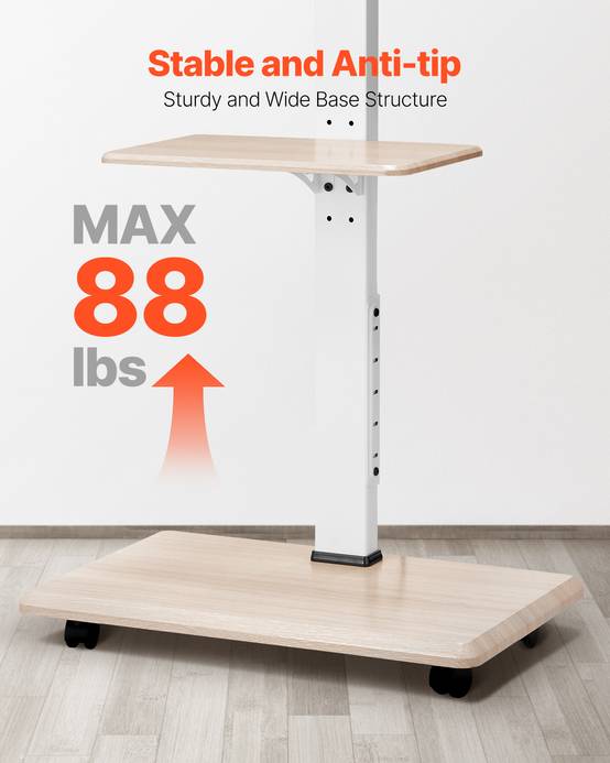 VEVOR Support TV à roulettes pour écrans 81.3-177.8cm, hauteur réglable avec plateau, charge 40kg, VESA 600x400mm. - Image 4