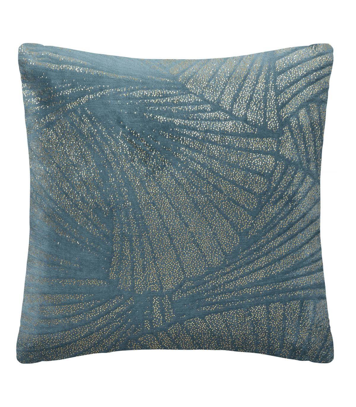 Coussin déhoussable Bleu Canard motif Doré en relief 40 x 40 cm - Image 1