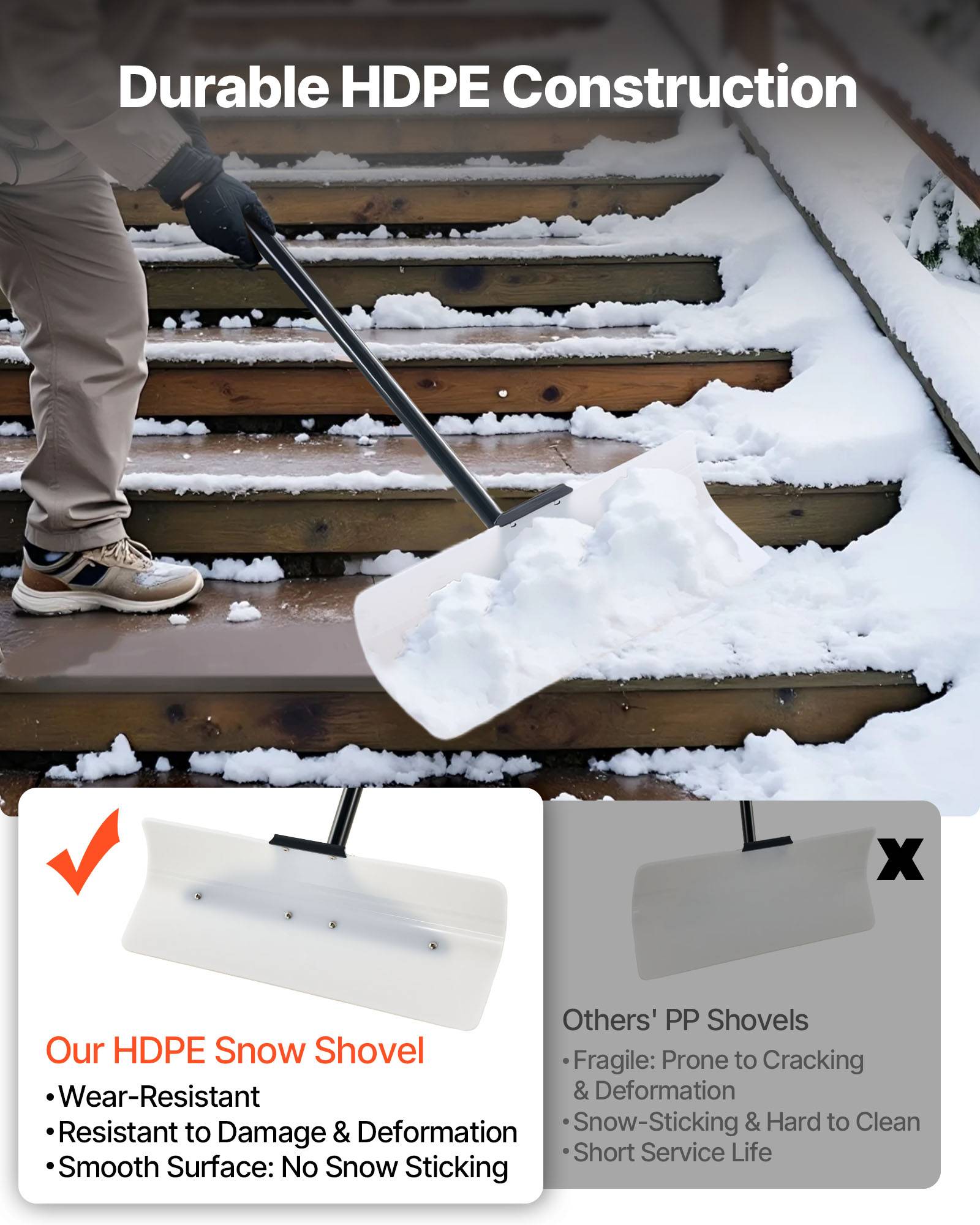 Vevor - VEVOR Pelle à Neige Poussoir à Neige en Plastique PEHD 61 cm pour Allée Escalier - Image 3