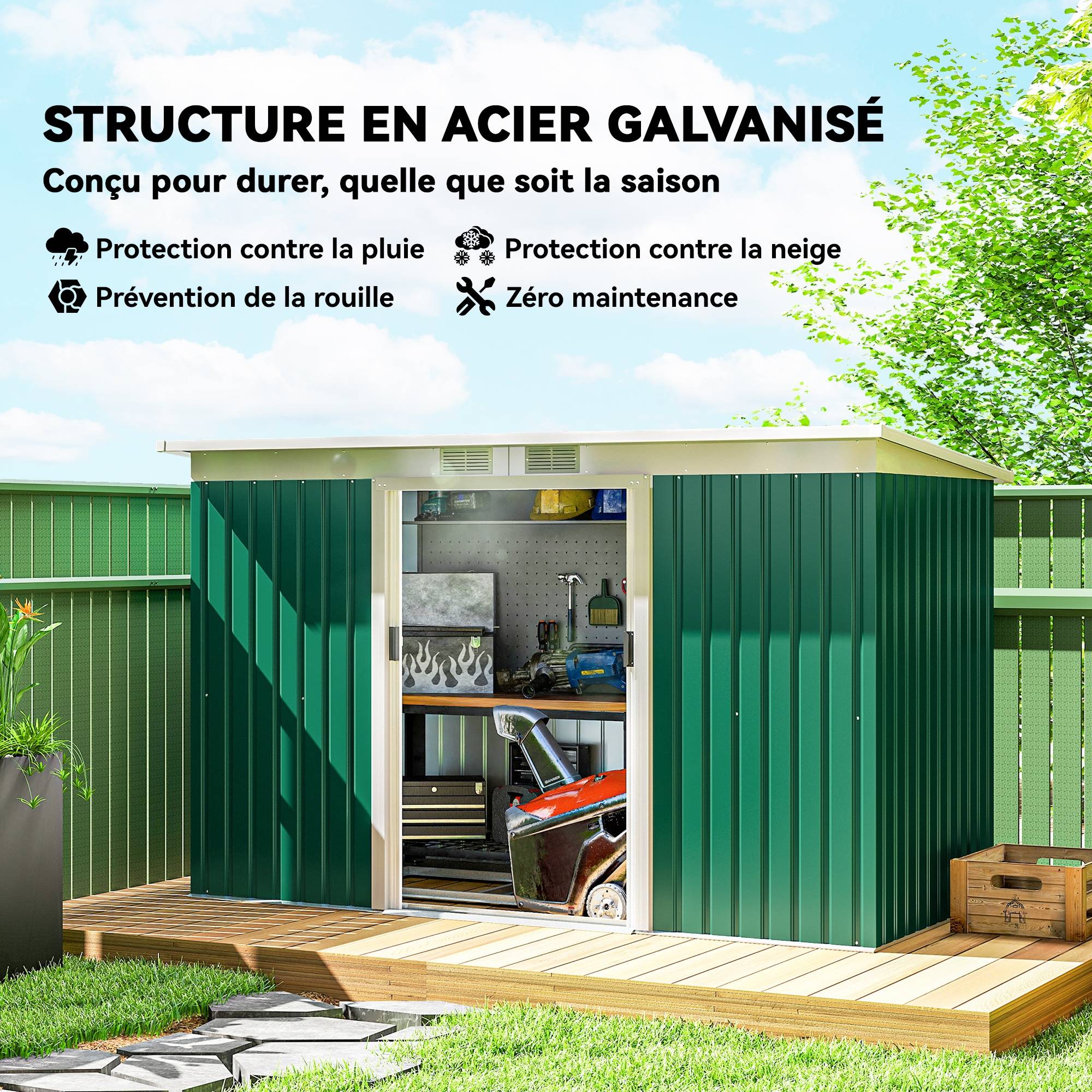 ComfortXL - Abri de jardin acier galvanisé extérieur rangement outils 280x130x172cm vert foncé - ComfortXL Outdoor Living - Image 6