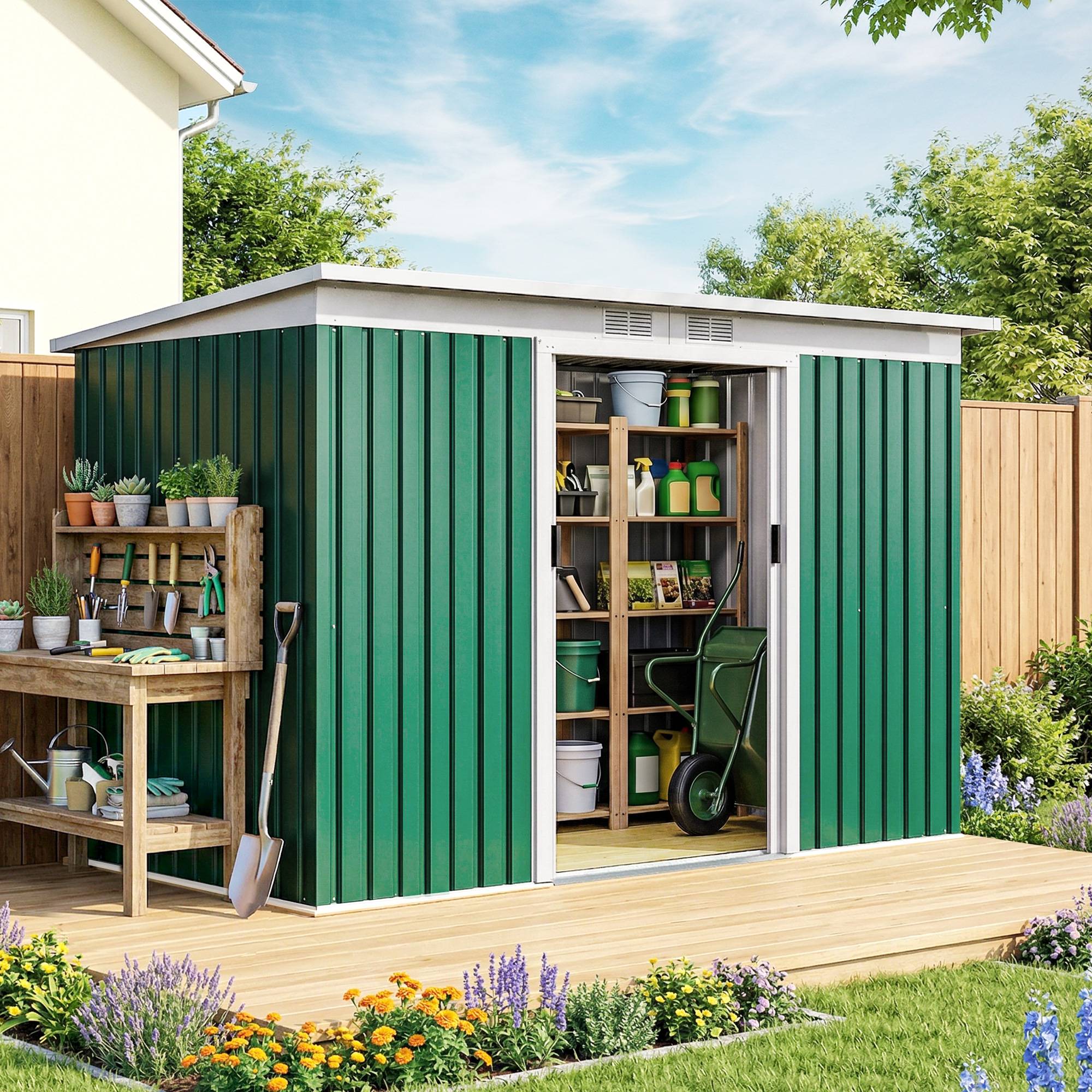 ComfortXL - Abri de jardin acier galvanisé extérieur rangement outils 280x130x172cm vert foncé - ComfortXL Outdoor Living - Image 3
