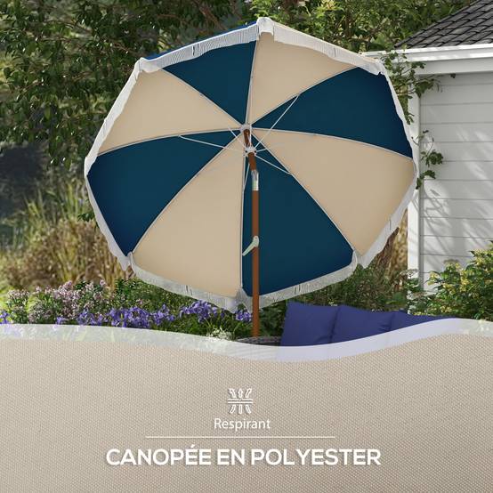 Parasol inclinable rond en polyester et acier bleu et beige 265 x 265 x 245 cm - PANGIVO - Image 8