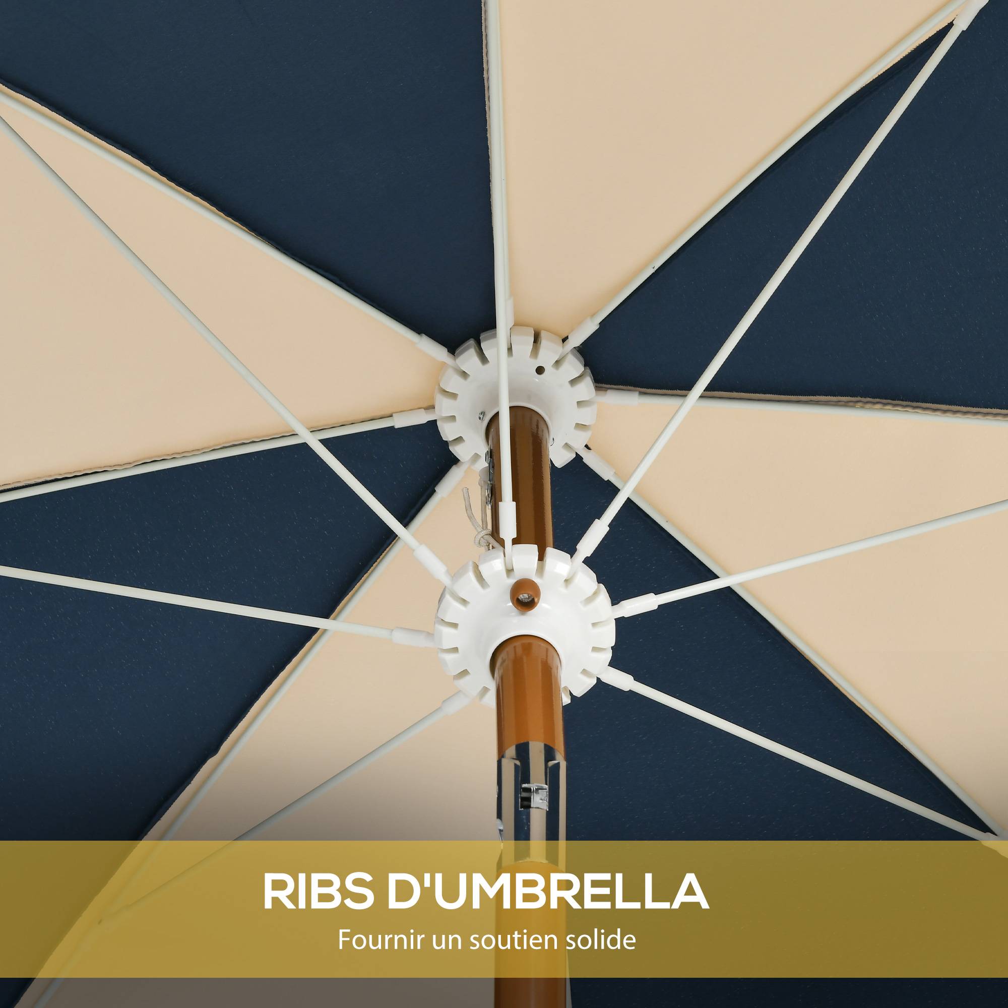 Parasol inclinable rond en polyester et acier bleu et beige 265 x 265 x 245 cm - PANGIVO - Image 9