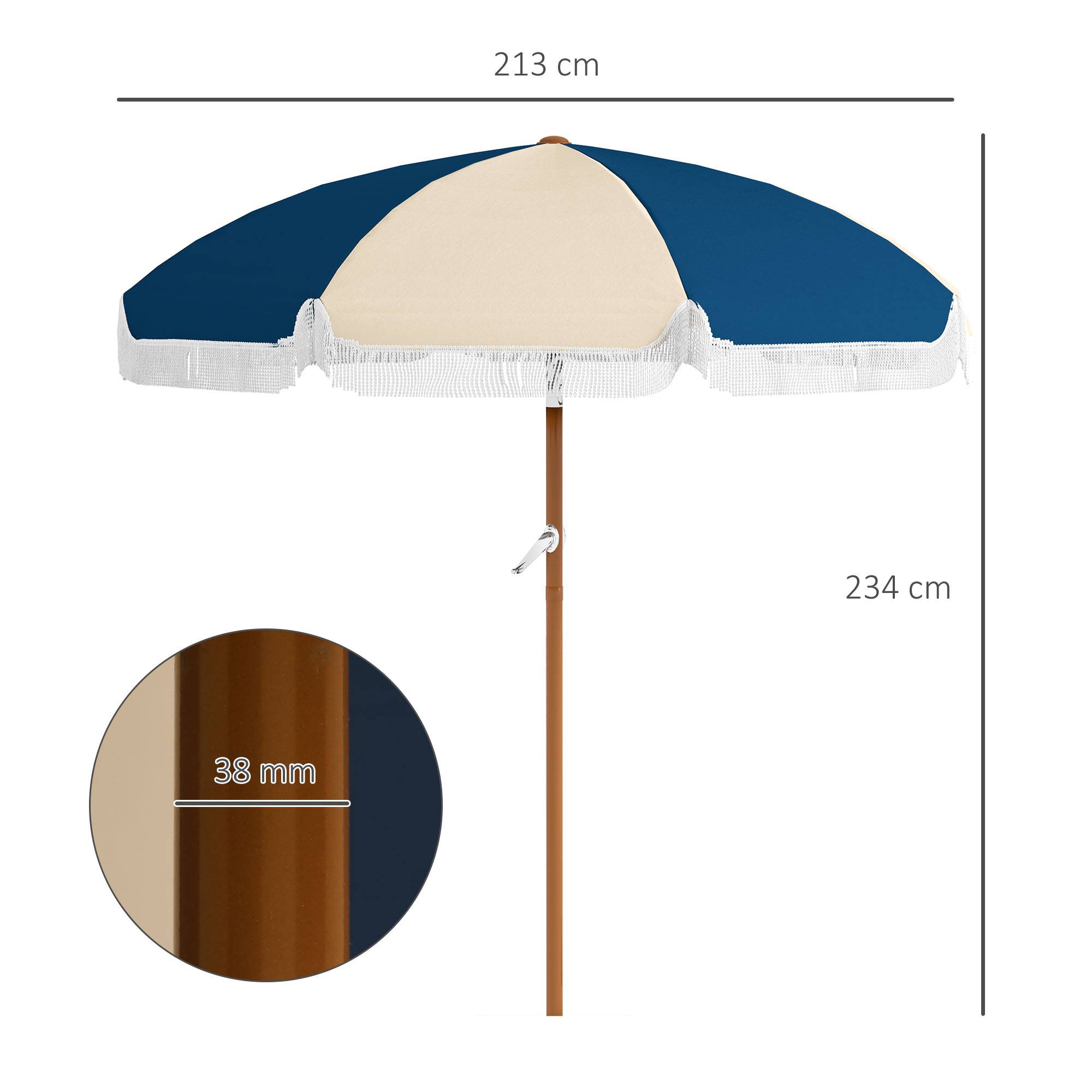 Parasol inclinable rond en polyester et acier bleu et beige 265 x 265 x 245 cm - PANGIVO - Image 5