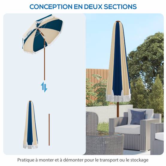 Parasol inclinable rond en polyester et acier bleu et beige 265 x 265 x 245 cm - PANGIVO - Image 10