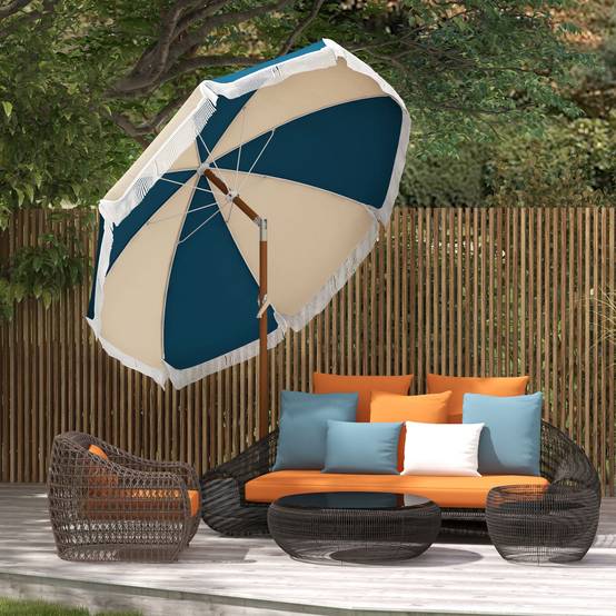Parasol inclinable rond en polyester et acier bleu et beige 265 x 265 x 245 cm - PANGIVO - Image 3