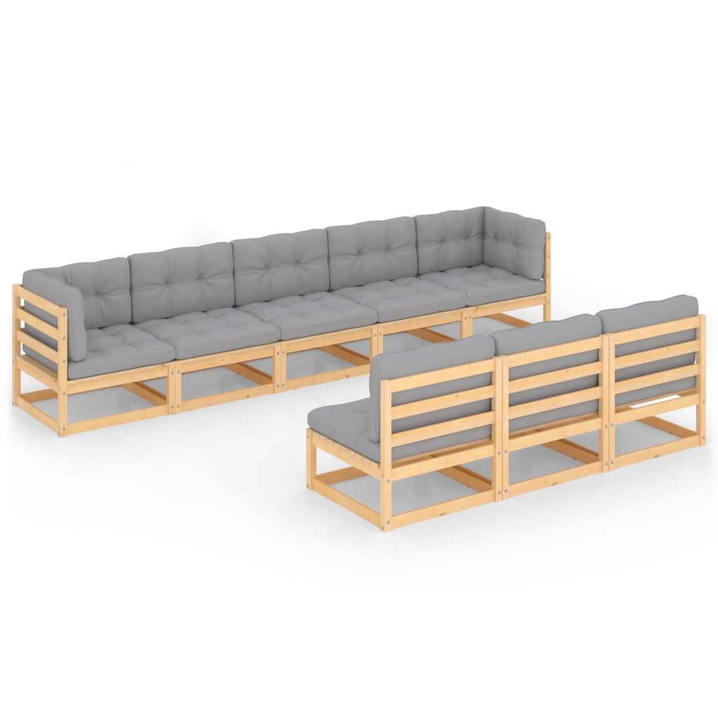 Helloshop26 - Salon de jardin meuble d'extérieur ensemble de mobilier 8 pièces avec coussins bois de pin massif - Image 1
