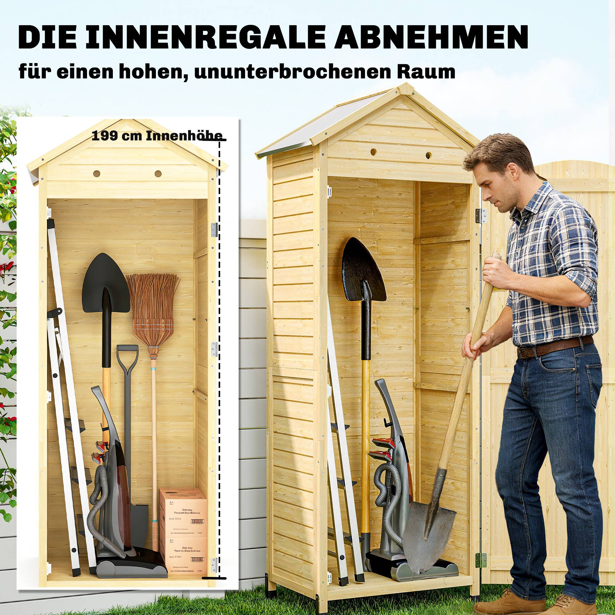 Abri de jardin en bois, extra haut, avec étagère réglable, porte magnétique, ventilation du toit galvanisé - Image 6