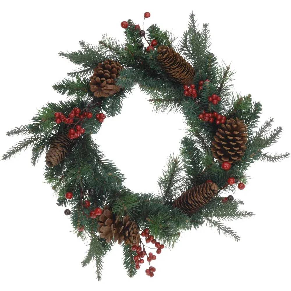 Couronne de Noël 45cm avec pommes de pin et baies rouges - Image 2
