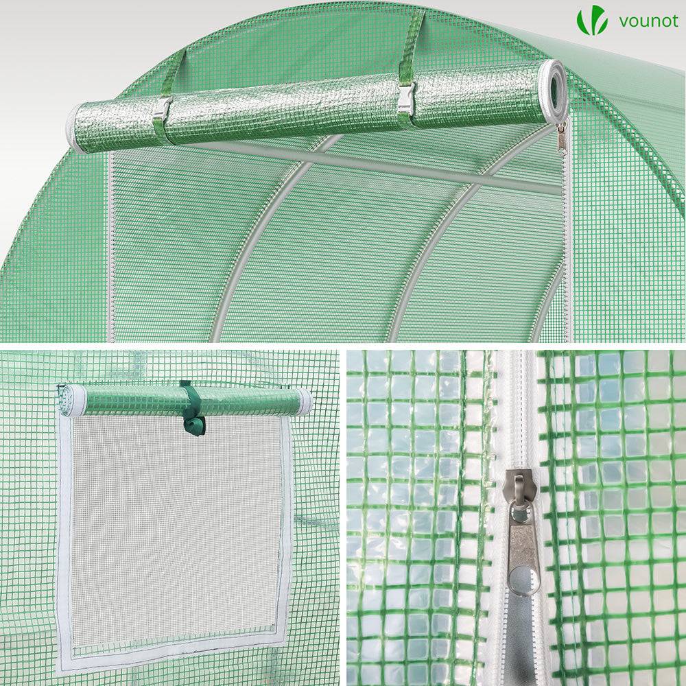 Vounot - Serre de jardin tunnel 9m² en acier galvanisé - 3L x 3l x 2H m - fenêtre anti-moustiquaire, porte enroulable, barre anti-tempête - Image 6