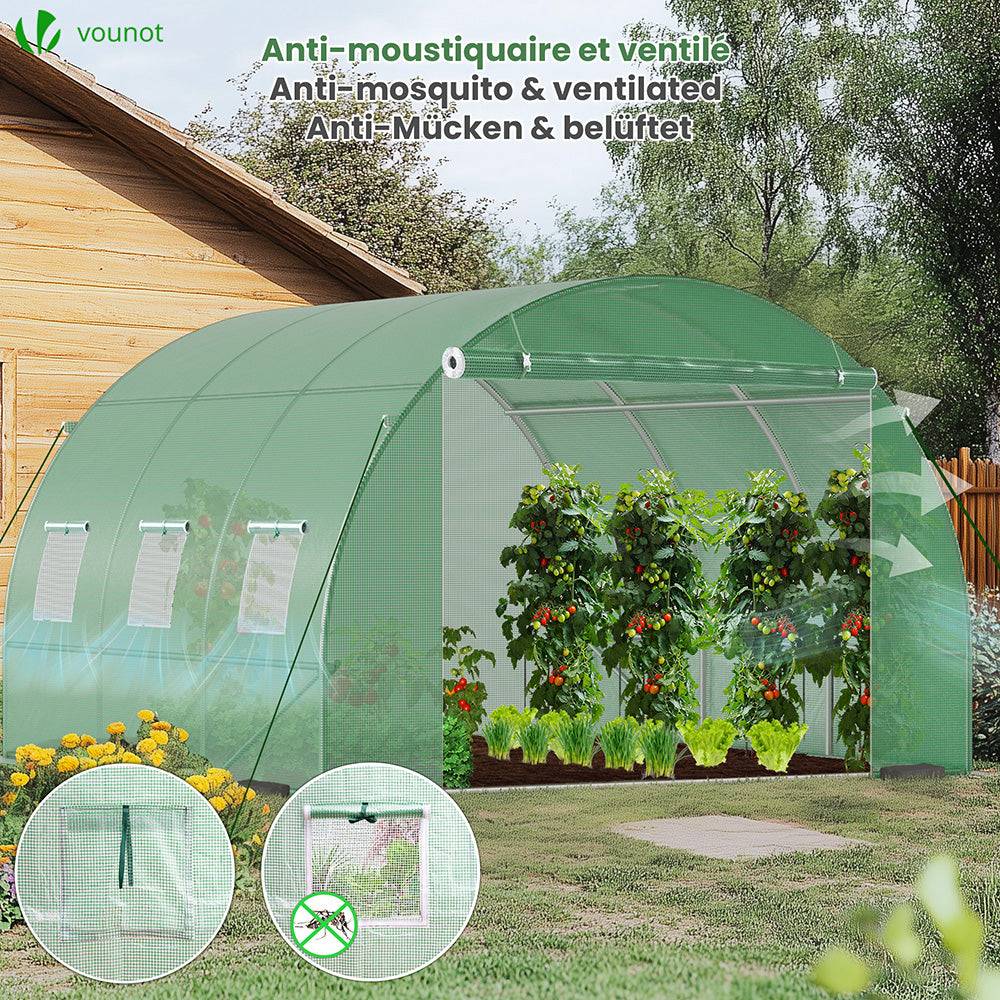 Vounot - Serre de jardin tunnel 9m² en acier galvanisé - 3L x 3l x 2H m - fenêtre anti-moustiquaire, porte enroulable, barre anti-tempête - Image 4