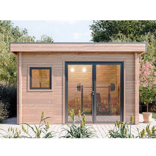 Studio de jardin CHEVRIL 12m² - Bois Douglas épaisseur 55mm - Porte & fenêtres PVC - Toiture Bacacier avec voliges ss toiture - MON CHALET DE JARDIN - Image 2