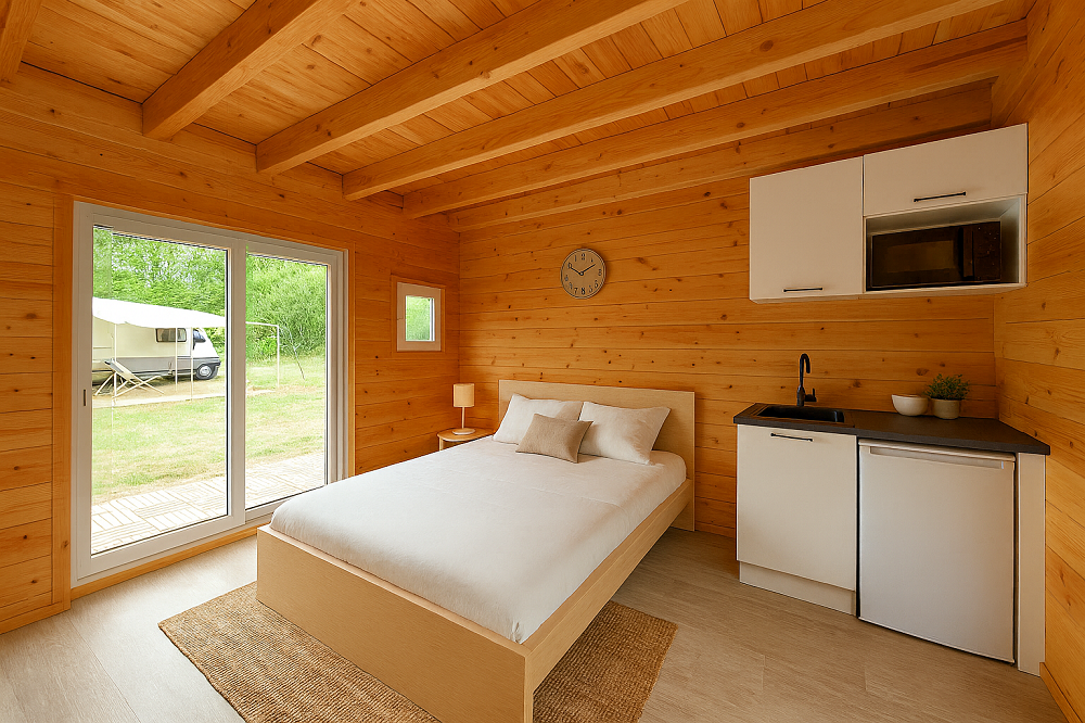 Studio de jardin CHEVRIL 12m² - Bois Douglas épaisseur 55mm - Porte & fenêtres PVC - Toiture Bacacier avec voliges ss toiture - MON CHALET DE JARDIN - Image 8