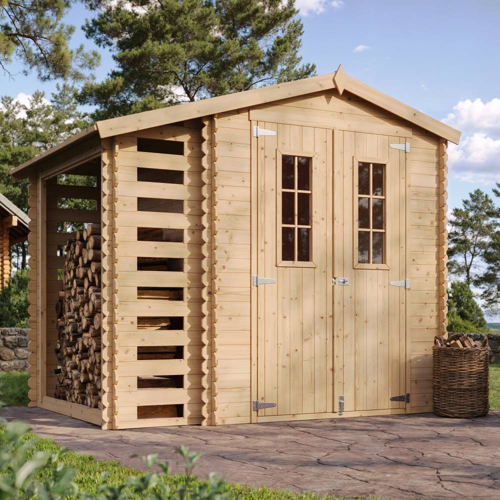 Timbela - Abri de jardin en bois et range bûches extérieur I206xL272xH218 cm / 3,53+0,97 m² - Stockage extérieur - 19 mm d’épaisseur - Timbela M386C - Image 1