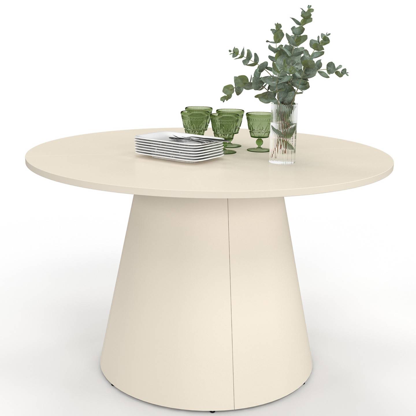 IDMARKET - Table de jardin ronde AMELIA 120 CM 6 personnes avec pied central en métal beige - Image 2