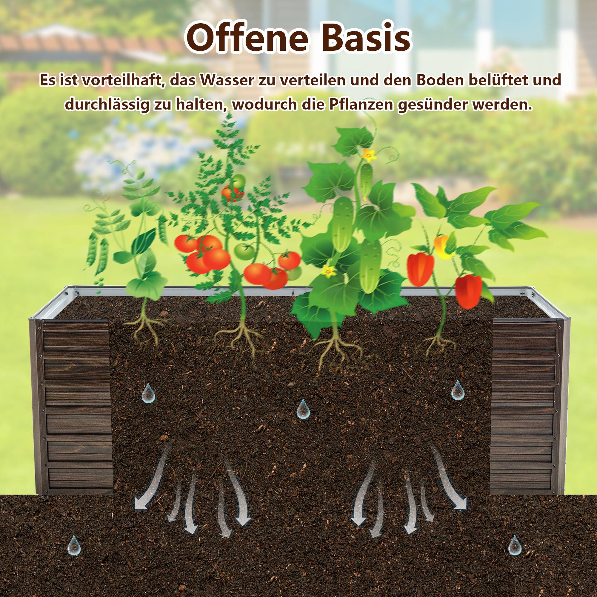 Carré potager surélevé en acier pour jardin base ouverte 190x90x64cm aspect bois - ComfortXL Outdoor Living - Image 5